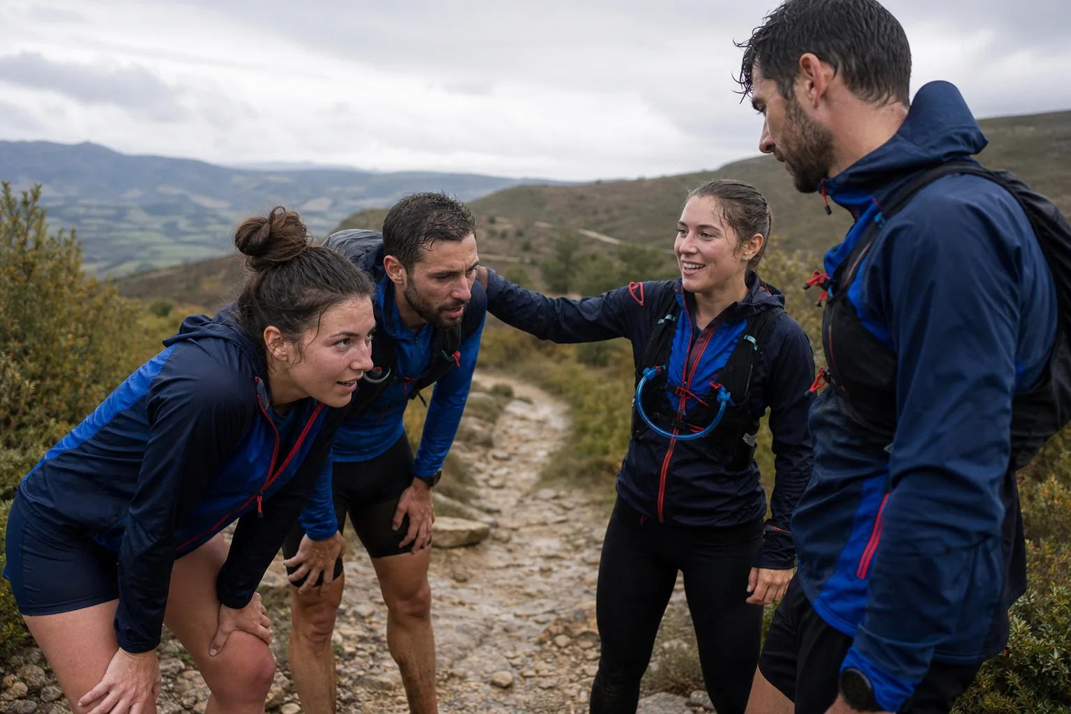 Équipe de trail portant une collection textile coordonnée
